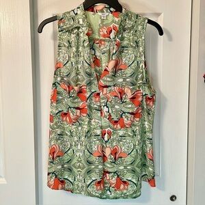GUESS Floral Leaves Flowy Strapless Top Blouse Art Nouveau Style Sz M